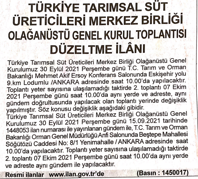 GENEL KURUL İLANI DÜZELTME